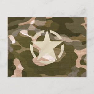 Carte Postale Étiquette sur le style de camouflage Burlap