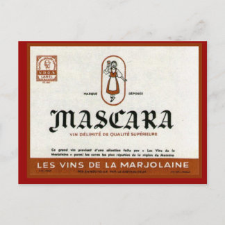 Carte Postale étiquette vintage algérien du vin, Mascara