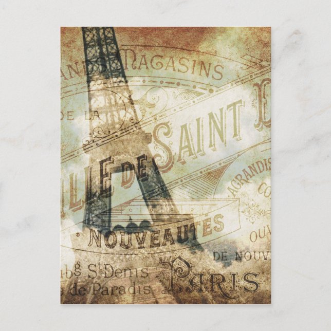 Carte Postale Étiquette vintage et Tour Eiffel (Devant)
