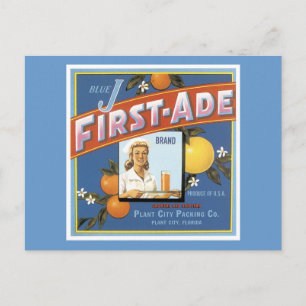 Carte Postale Étiquette Vintage Orange First-Ade Blue J