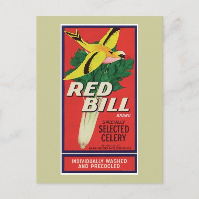 Carte Postale Étiquette vintage Red Bill Celery (Devant)