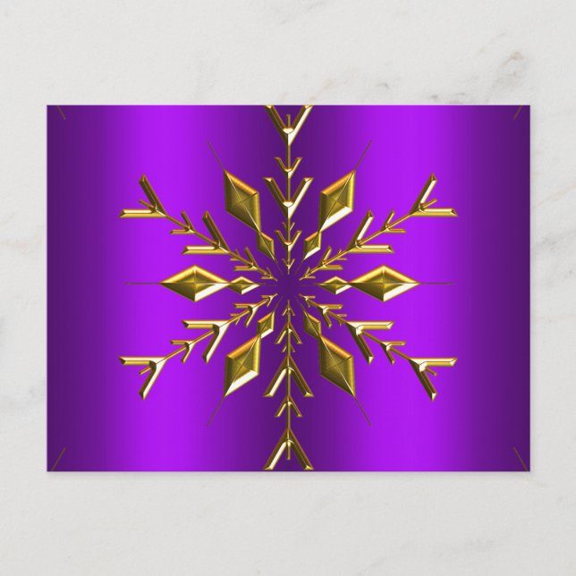 Carte Postale Étoile de flocon d'or à Noël violet (Devant)