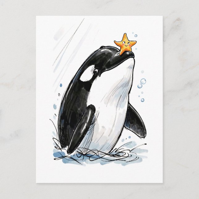 Carte Postale Étoile de mer équilibriste orque jeu Illustration  (Devant)