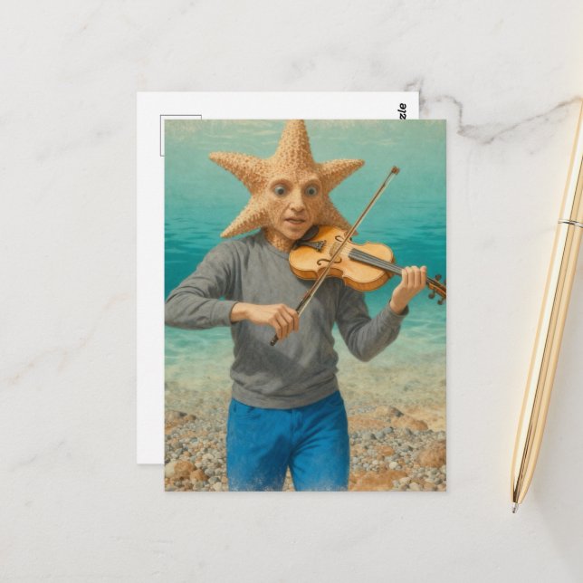 Carte Postale Étoile de mer idiote faisant de la musique (Devant/Arrière en situation)