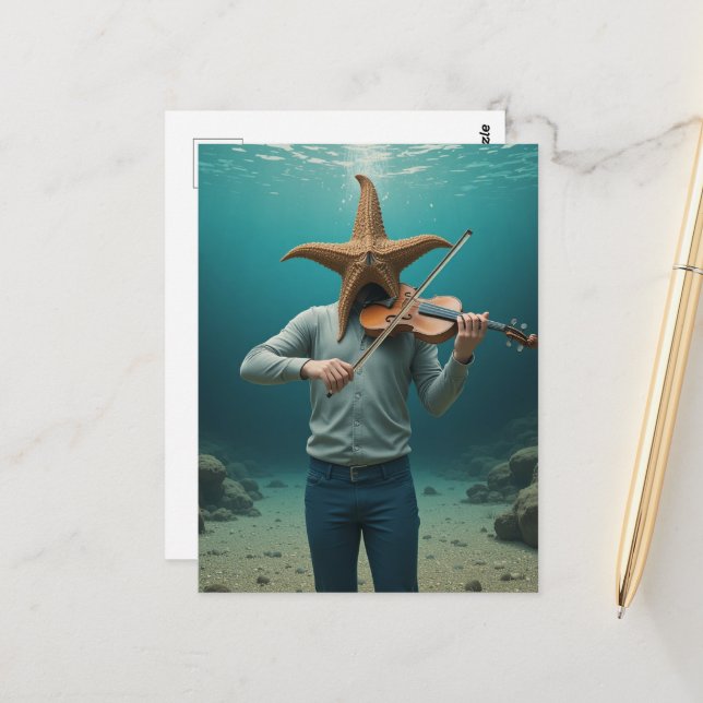 Carte Postale Étoile de mer idiote faisant de la musique (Devant/Arrière en situation)