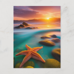 Carte Postale Étoile de mer sur la plage à l'aube