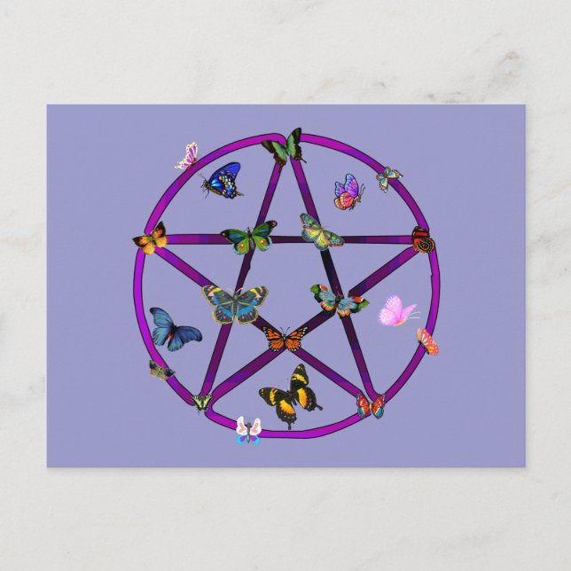 Carte Postale Étoile et papillons de Wiccan (Devant)