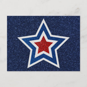 Carte Postale Étoile rouge, blanche et bleue scintillante du 4 j