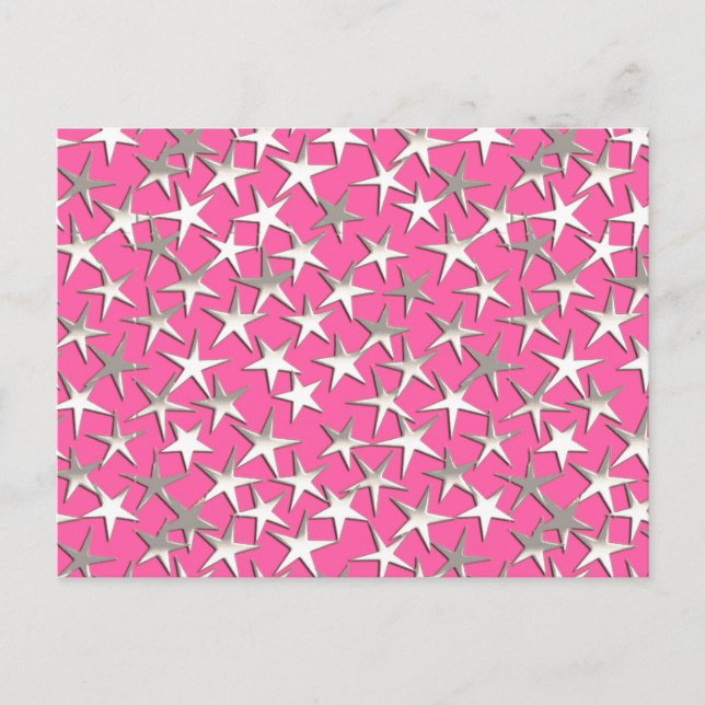 Carte Postale Étoiles argentées sur fond rose fuchsia (Devant)