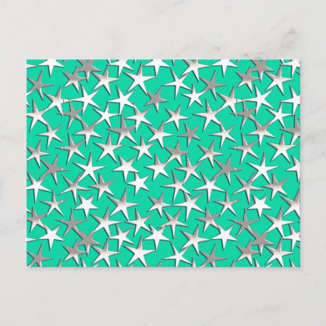 Carte Postale Étoiles argentées sur turquoise (Devant)