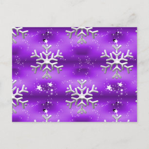 Carte Postale Étoiles d'argent et flocons de neige à Noël violet