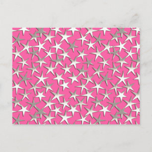 Carte Postale Étoiles d'argent sur fuchsia rose