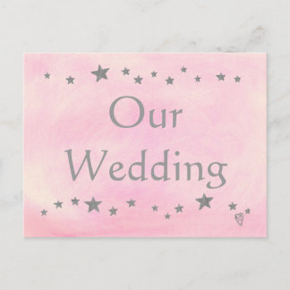 Carte Postale Etoiles d'argent sur rose, invitation de mariage C