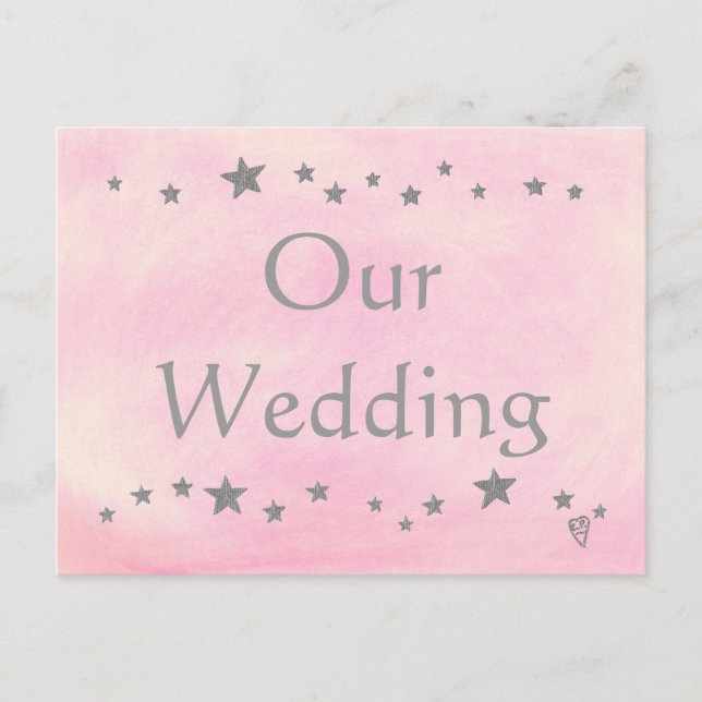 Carte Postale Etoiles d'argent sur rose, invitation de mariage C (Devant)
