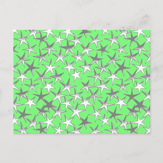 Carte Postale étoiles d'argent, sur vert citron (Devant)