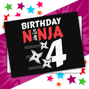 Carte Postale Étoiles de fête de ninja de 4 ans pour enfants 4èm