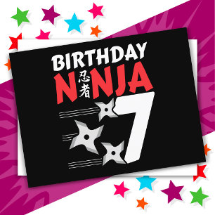 Carte Postale Étoiles de fête de ninja de 7 ans Enfants 7e anniv