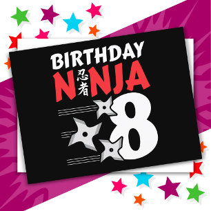 Carte Postale Étoiles de fête de ninja de 8 ans pour enfants 8èm