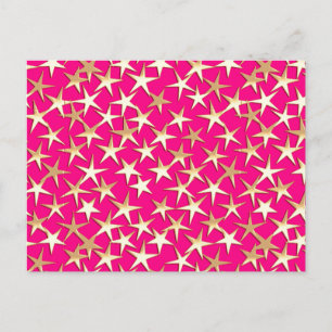 Carte Postale étoiles d'or sur fuchsia rose