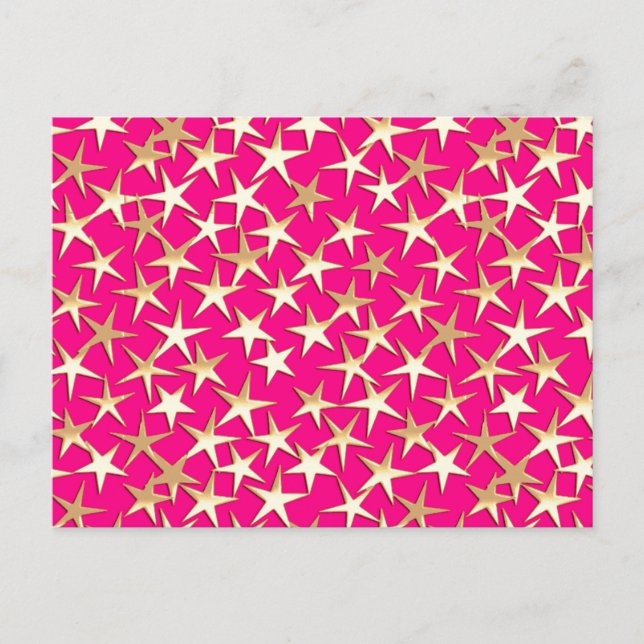 Carte Postale étoiles d'or sur fuchsia rose (Devant)
