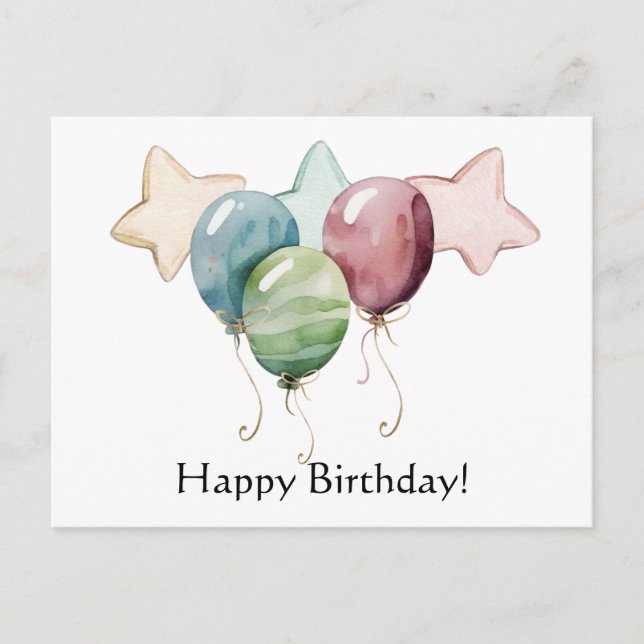 Carte Postale Étoiles et Ballons Joyeux Anniversaire (Devant)
