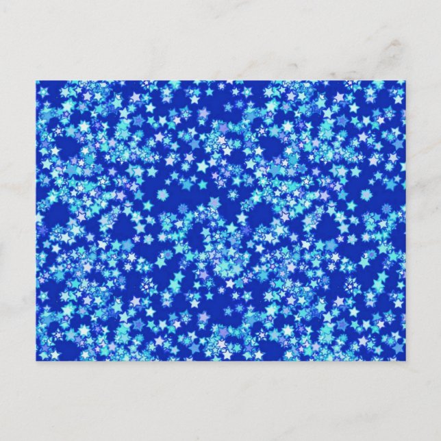 Carte Postale Étoiles, nuances de bleu pâle sur fond de bleu fon (Devant)