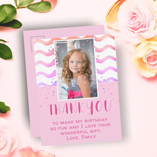 Carte Postale Étoiles roses colorées Anniversaire Merci Girl Pho (Créateur téléchargé)