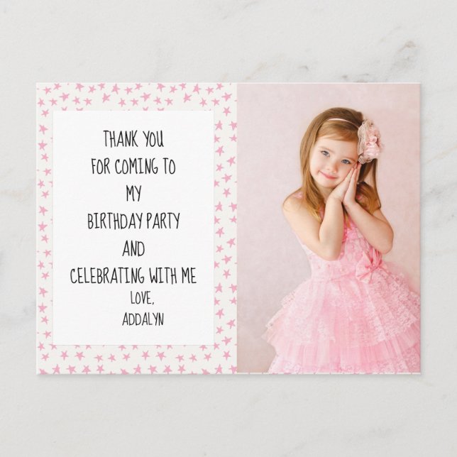 Carte Postale Etoiles roses et blanches Merci d'anniversaire (Devant)