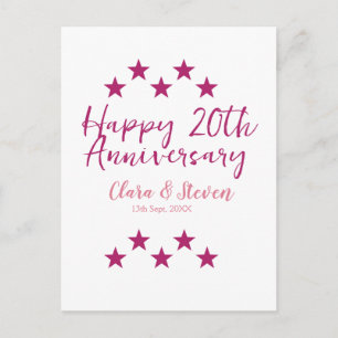 Carte Postale étoiles roses joyeux 20e anniversaire de mariage t