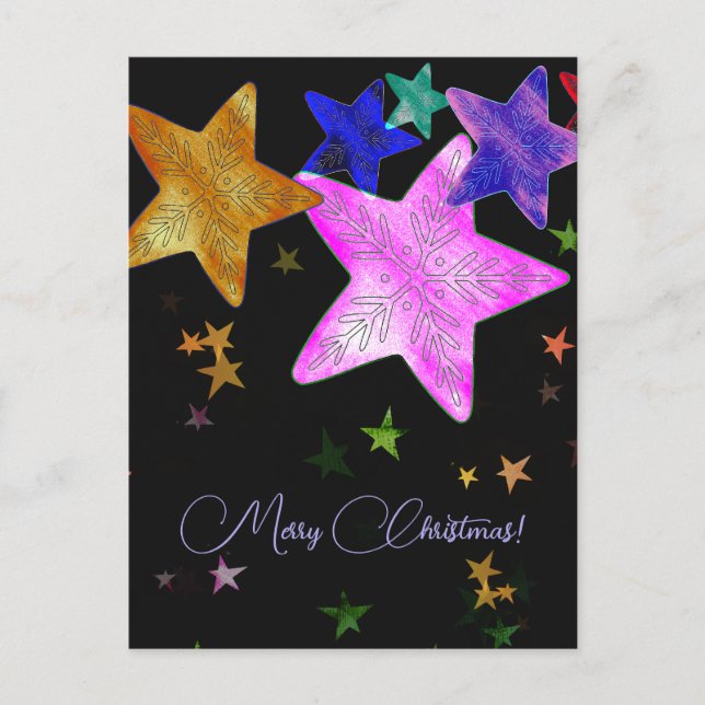 Carte Postale Étoiles scintillantes multicolores - Joyeux Noël ! (Devant)