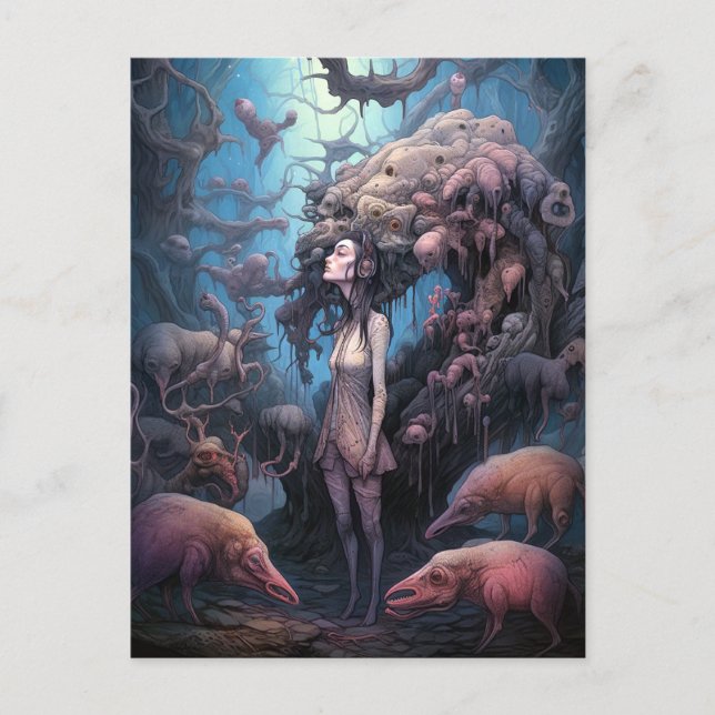 Carte Postale Étrange Femme Mutée Surreal Art (Devant)