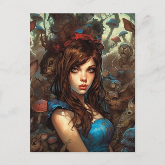 Carte Postale Etrange lapins et Alice (Devant)