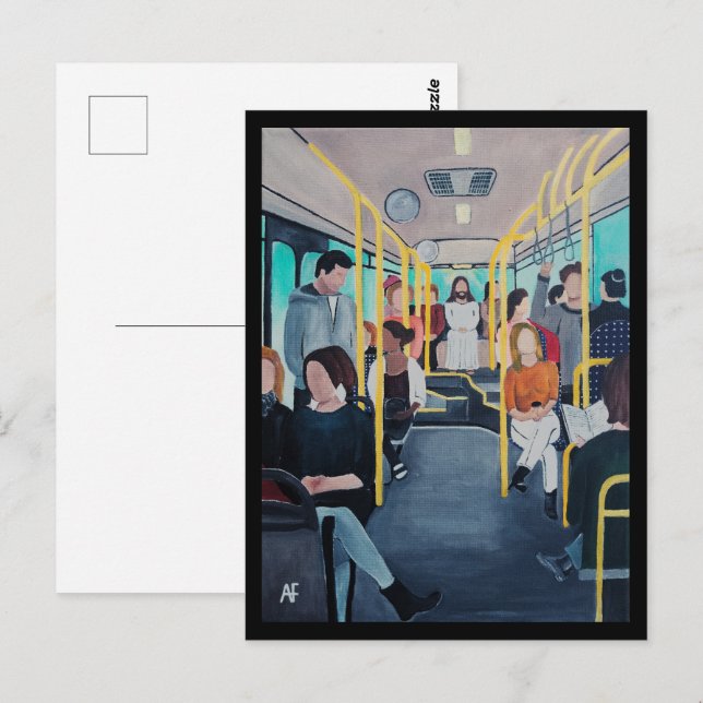 Carte Postale Étranger dans le bus - Peinture d'Alfred Fox (Devant / Derrière)