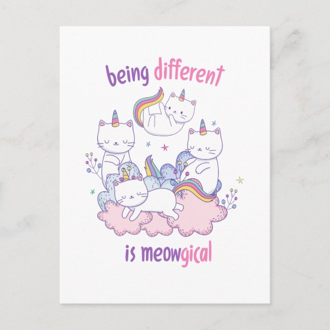 Carte Postale Être différent est miauleux Licorne chat drôle (Devant)