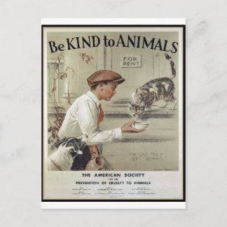 Carte Postale Être gentil envers les animaux - Poster vintage