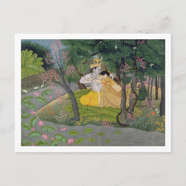 Carte Postale Étreinte de Radha et de Krishna dans un verger de (Devant)