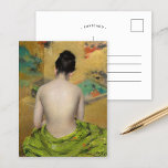 Carte Postale Étude de la chair et de l'or | William Merritt Cha<br><div class="desc">Étude de la couleur de chair et de l'or (1888) | L’étude de William Merritt Chase sur la couleur et l’or de la chair est une étude artistique captivante qui décrit une femme assise du dos, enveloppée d’un tissu vert riche et vibrant. L'interaction entre la douceur de sa peau nue...</div>