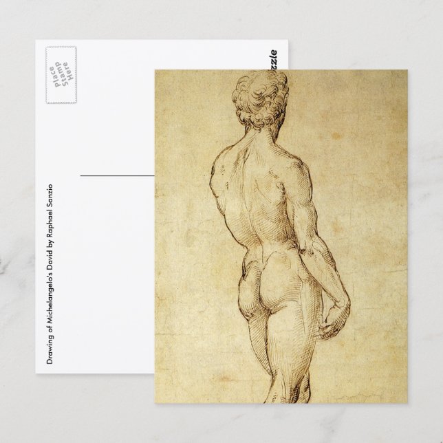 Carte Postale Étude de la statue de David de Michel-Ange par Rap (Devant / Derrière)