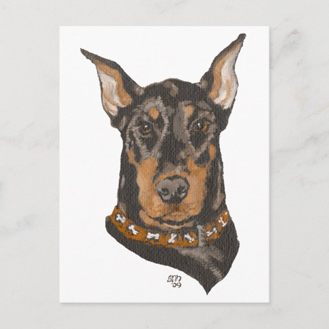 Carte Postale Étude de tête de Doberman Pinscher (Devant)