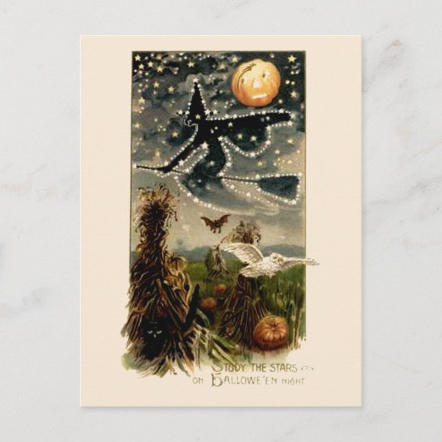 Carte Postale Étudier les étoiles sur la nuit d'Halloween - Cart (Devant)