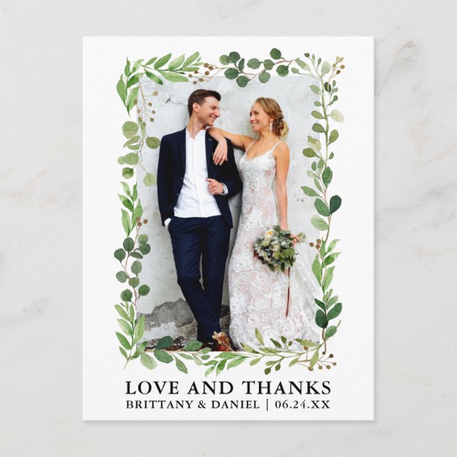 Carte Postale Eucalyptus Aquarelle Mariage Amour et Merci (Devant)
