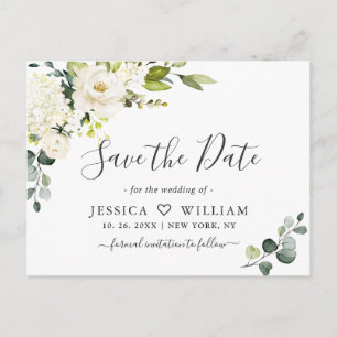 Carte Postale Eucalyptus Blanc Roses Mariage Enregistrer la date