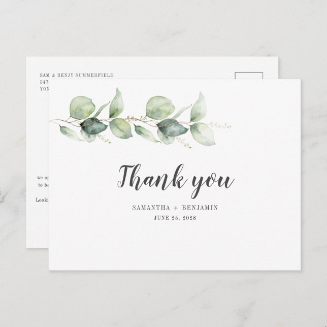 Carte Postale Eucalyptus Botanique Aquarelle Mariage de feuillag (Devant / Derrière)