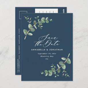 Carte Postale Eucalyptus élégant mariage bleu marine enregistrer