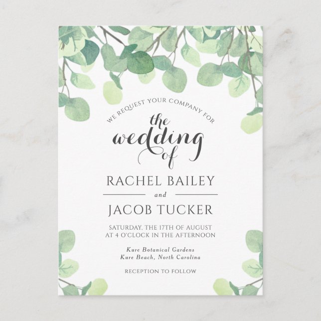 Carte Postale Eucalyptus Faire-part de mariage Budget Vert (Devant)