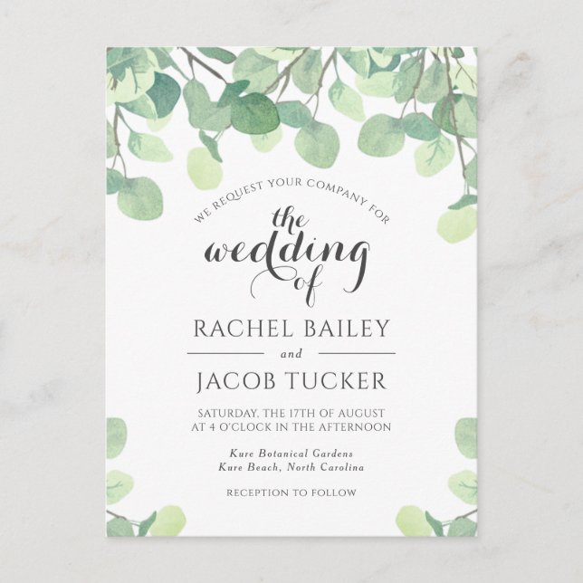 Carte Postale Eucalyptus Faire-part de mariage Budget Vert (Devant)