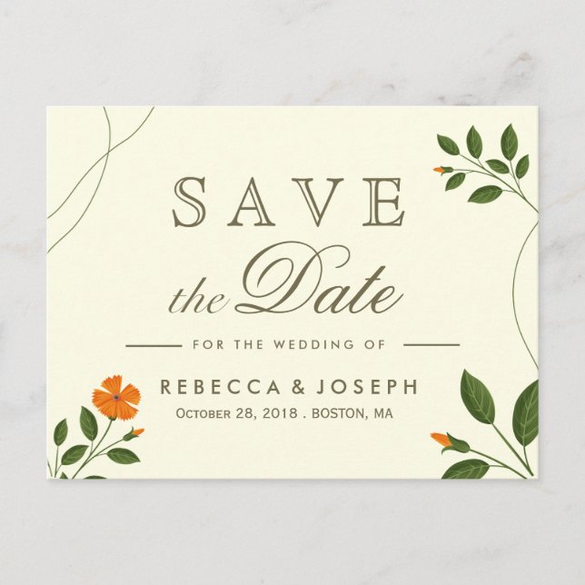 Carte Postale Eucalyptus Feuille mariage vert Enregistrer la dat (Devant)