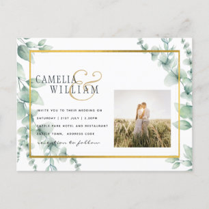 Carte Postale Eucalyptus Feuille MARIAGE vert OR QR CODE