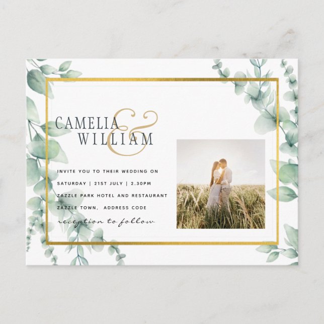 Carte Postale Eucalyptus Feuille MARIAGE vert OR QR CODE (Devant)
