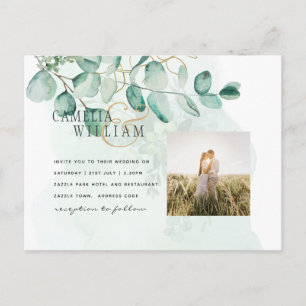 Carte Postale Eucalyptus Feuille Mariage vert QR CODE Moderne